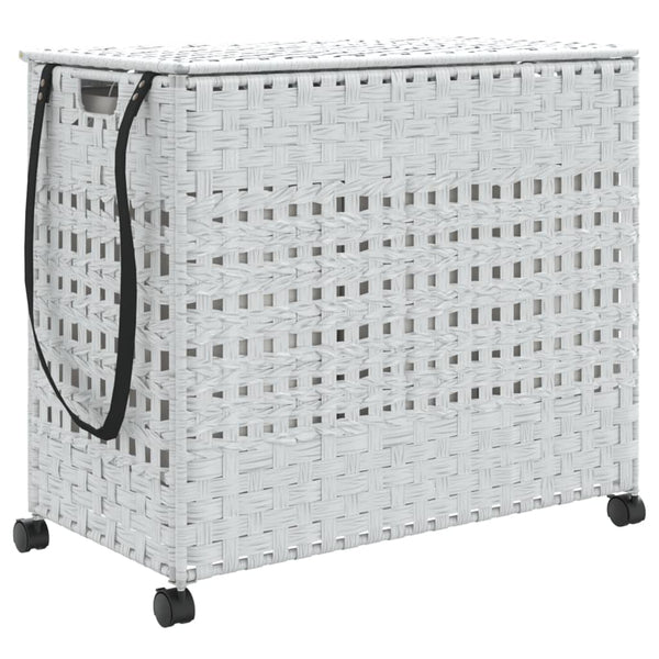 Weißer Rattan Wäschekorb mit Rollen