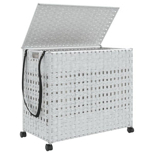 Weißer Rattan Wäschekorb mit Rollen
