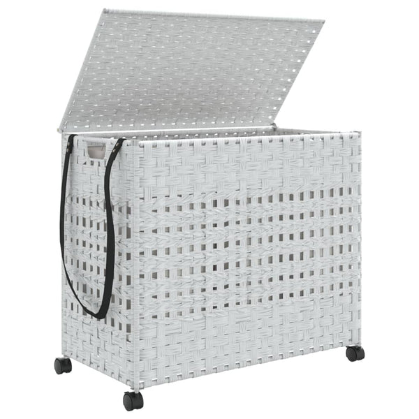 Weißer Rattan Wäschekorb mit Rollen