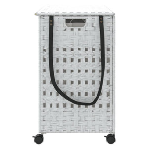 Weißer Rattan Wäschekorb mit Rollen