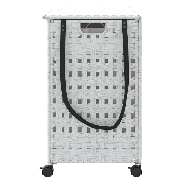 Weißer Rattan Wäschekorb mit Rollen