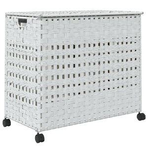 Weißer Rattan Wäschekorb mit Rollen