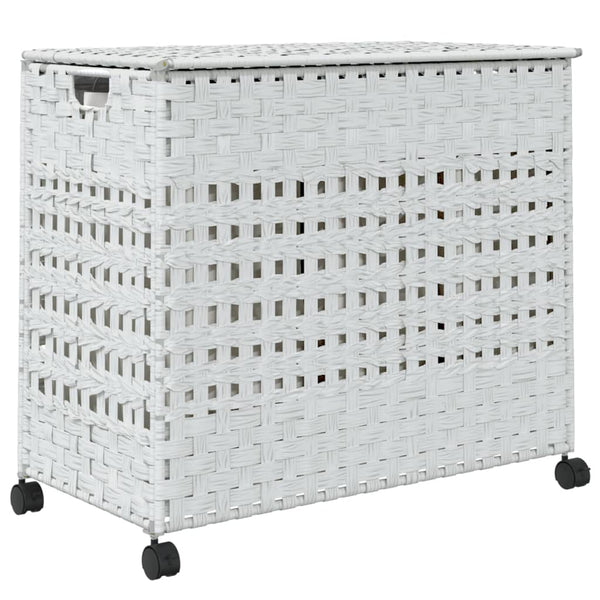 Weißer Rattan Wäschekorb mit Rollen