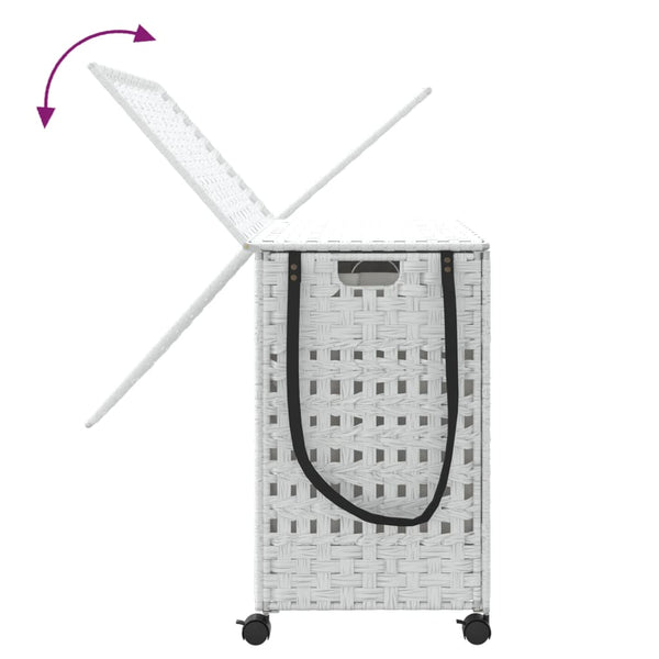Weißer Rattan Wäschekorb mit Rollen