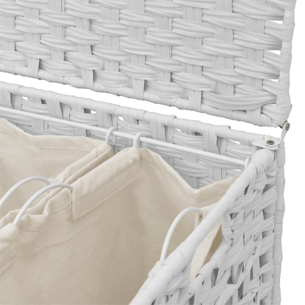 Weißer Rattan Wäschekorb mit Rollen