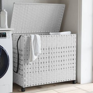 Weißer Rattan Wäschekorb mit Rollen