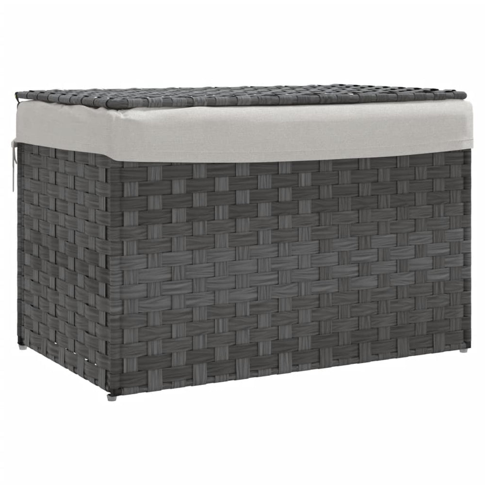 Wäschekorb Grau mit Deckel, Poly Rattan