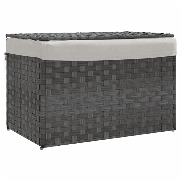 Wäschekorb Grau mit Deckel, Poly Rattan
