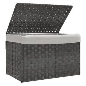 Wäschekorb Grau mit Deckel, Poly Rattan