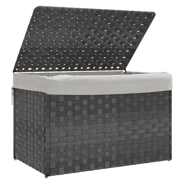 Wäschekorb Grau mit Deckel, Poly Rattan