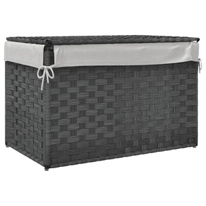 Wäschekorb Grau mit Deckel, Poly Rattan