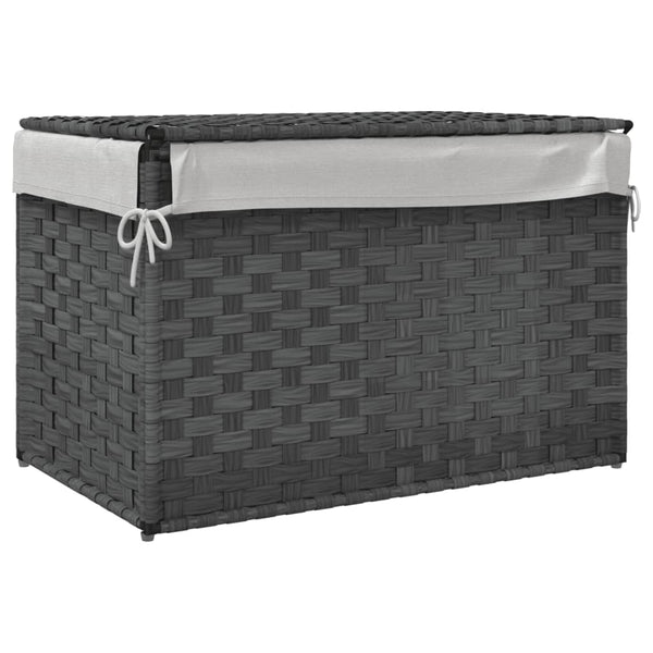 Wäschekorb Grau mit Deckel, Poly Rattan