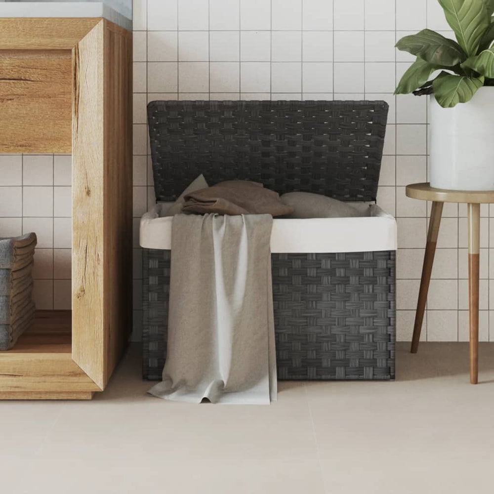 Wäschekorb Grau mit Deckel, Poly Rattan