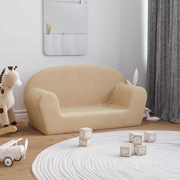 Kinder Sofa 2-Sitzer Creme Plüsch