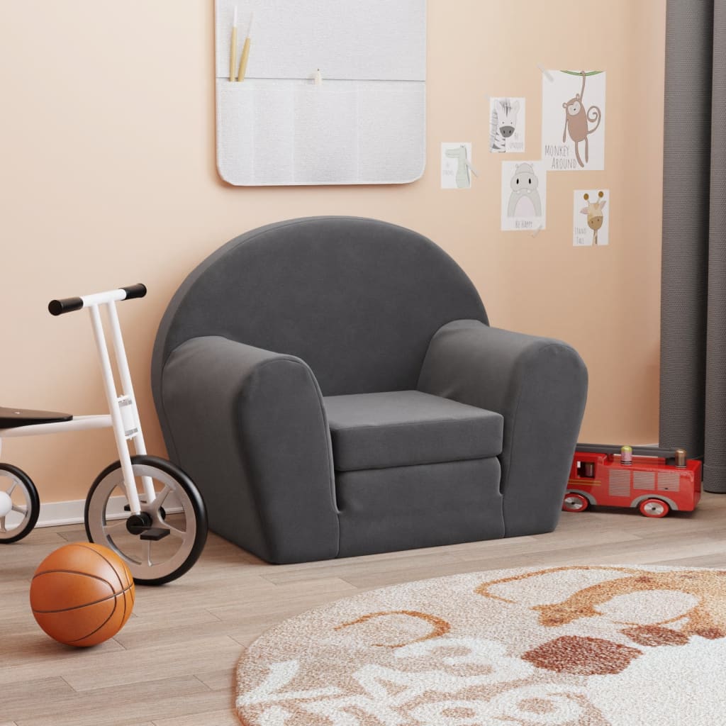 Kinder Schlafsofa Anthrazit Plüsch
