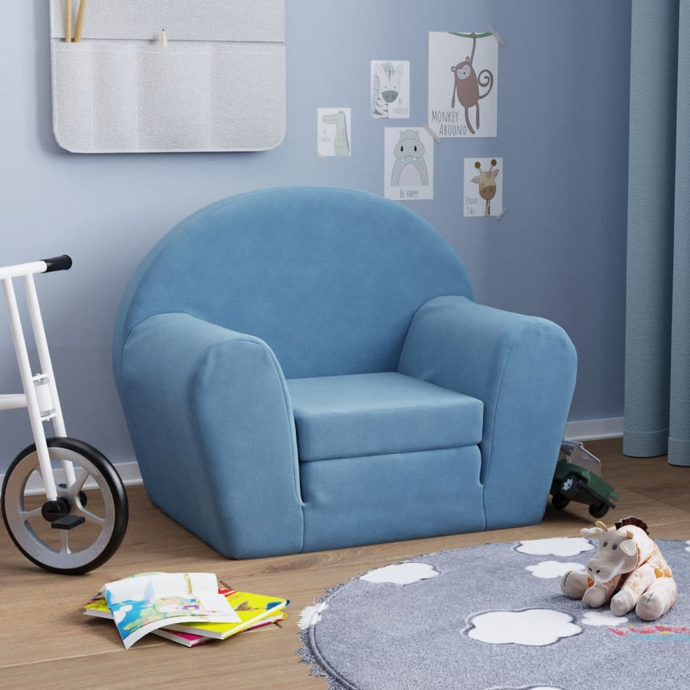 Blaues Kinder Schlafsofa aus Plüsch