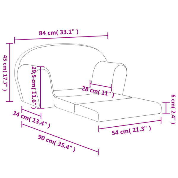 Kinder Schlafsofa Anthrazit Plüsch 2-Sitzer