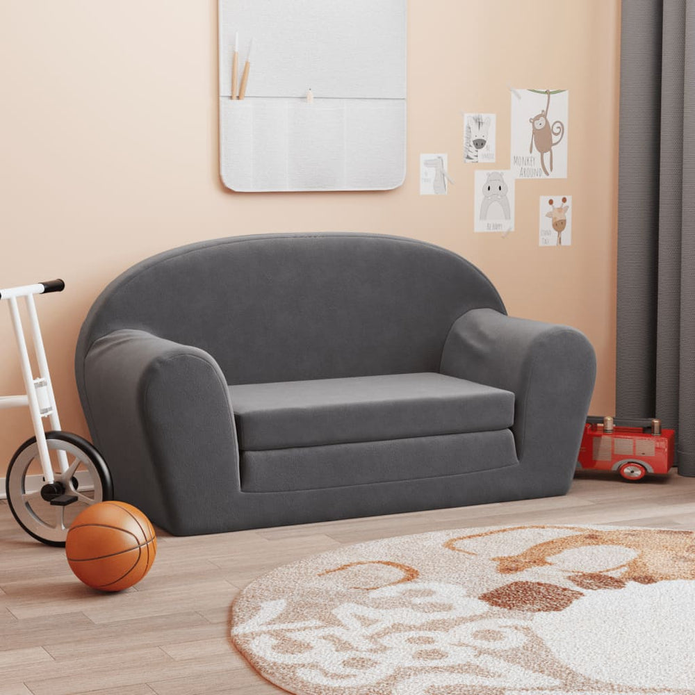 Kinder Schlafsofa Anthrazit Plüsch 2-Sitzer