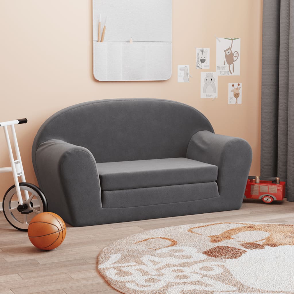 Kinder Schlafsofa Anthrazit Plüsch 2-Sitzer