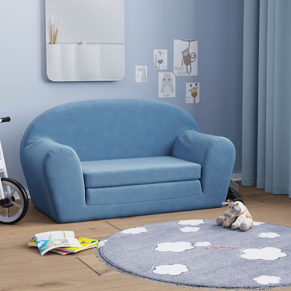 Kinder Schlafsofa 2-Sitzer Blau Plüsch