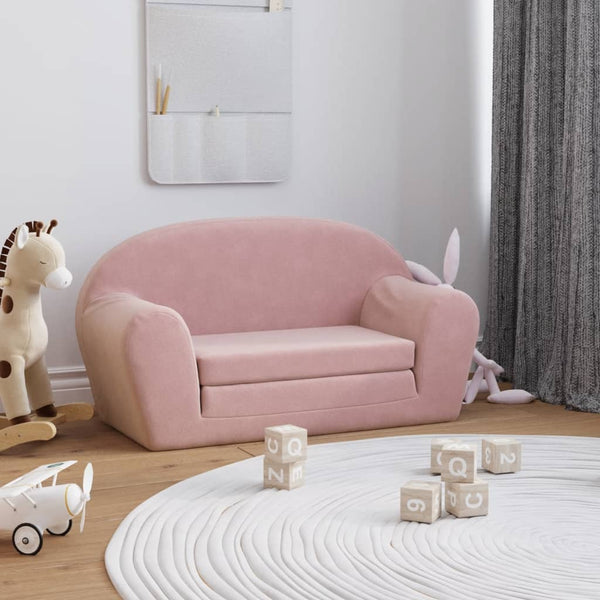 vidaXL Canapé-lit pour enfants 2 places rose en peluche douce