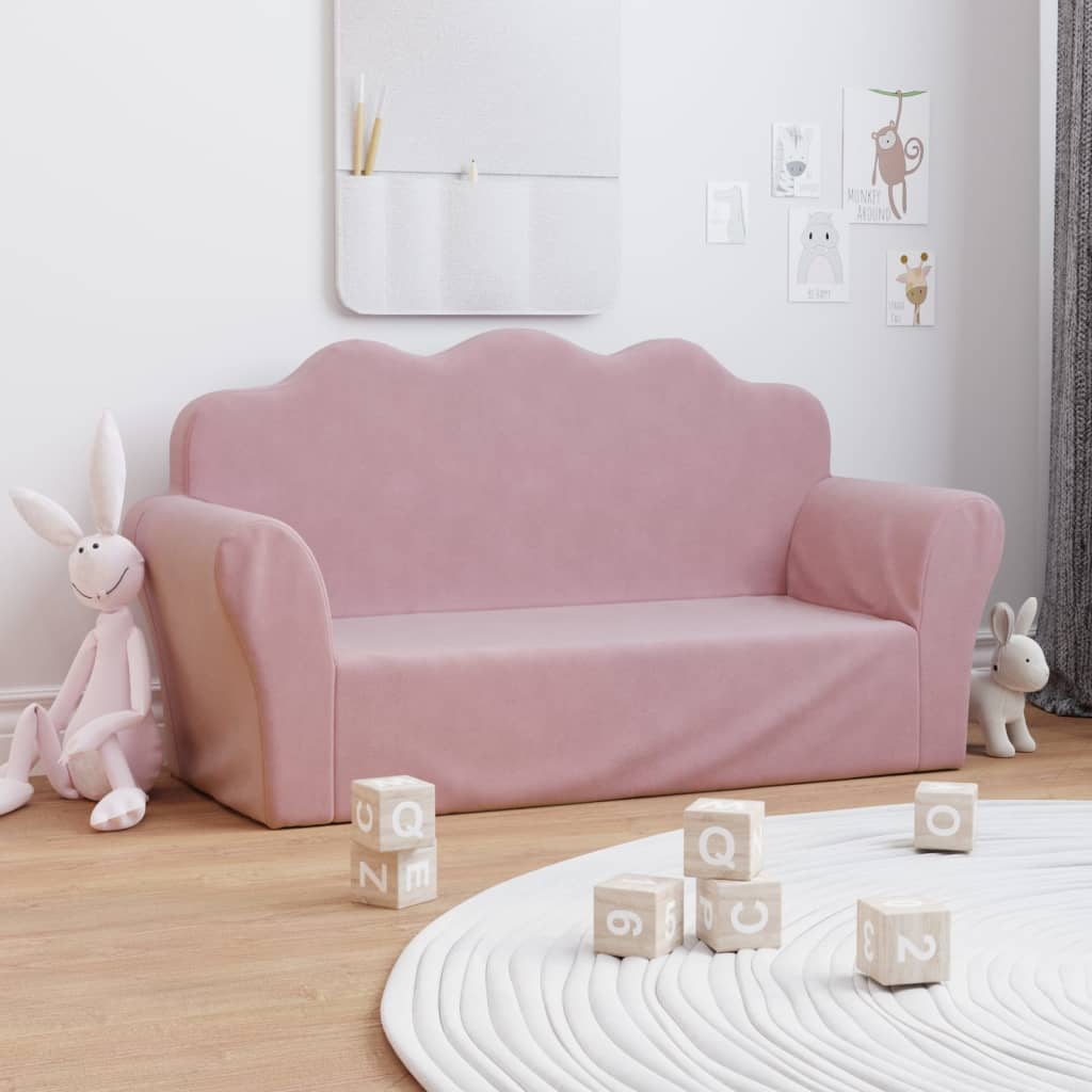 Kindersofa 2-Sitzer Rosa Plüsch