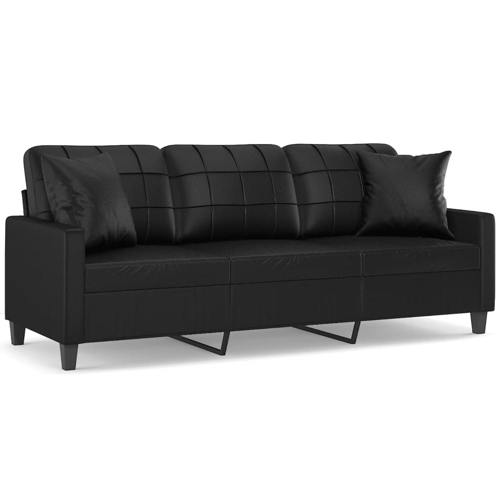 Schwarzes 3-Sitzer Sofa Kunstleder 180cm