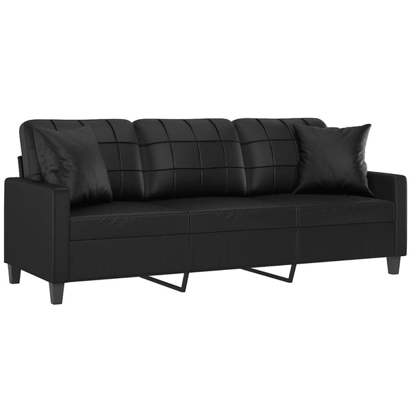 vidaXL Canapé 3 places avec coussins décoratifs Noir 180 cm Similicuir