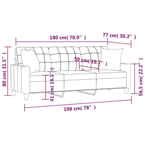 vidaXL Canapé 3 places avec coussins décoratifs Noir 180 cm Similicuir