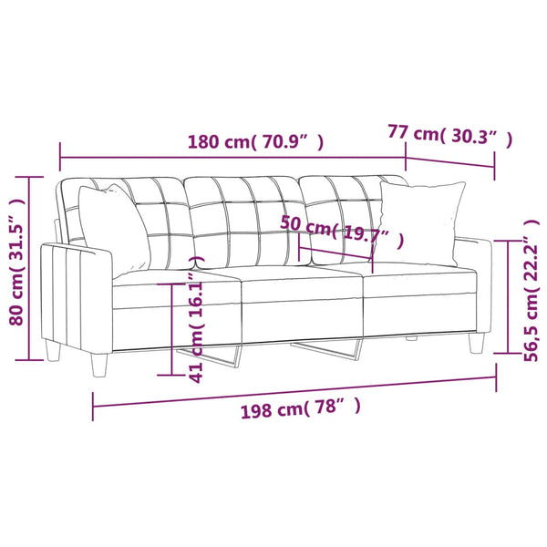 vidaXL Canapé 3 places avec coussins décoratifs Noir 180 cm Similicuir