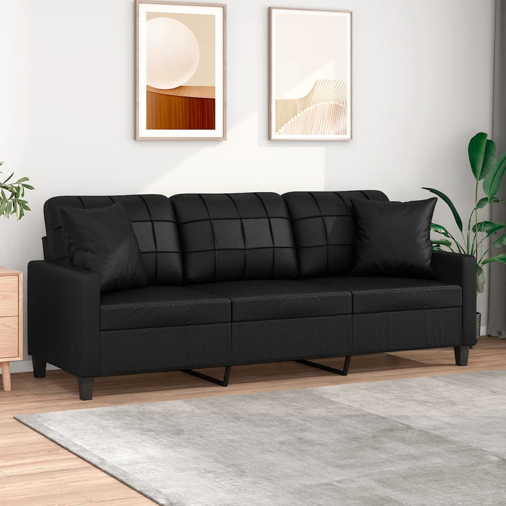 Schwarzes 3-Sitzer Sofa Kunstleder 180cm
