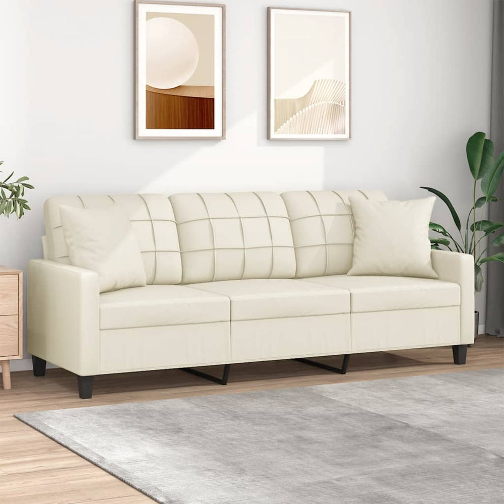 3-Sitzer Sofa Creme Kunstleder 180cm
