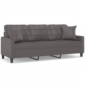 vidaXL Canapé 3 places avec oreillers décoratifs Gris 180 cm Similicuir