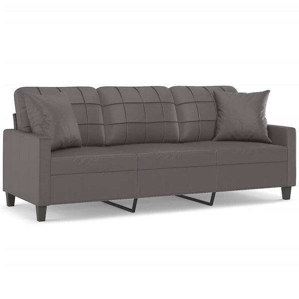vidaXL Canapé 3 places avec oreillers décoratifs Gris 180 cm Similicuir