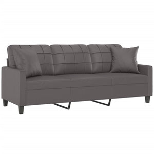 vidaXL Canapé 3 places avec oreillers décoratifs Gris 180 cm Similicuir