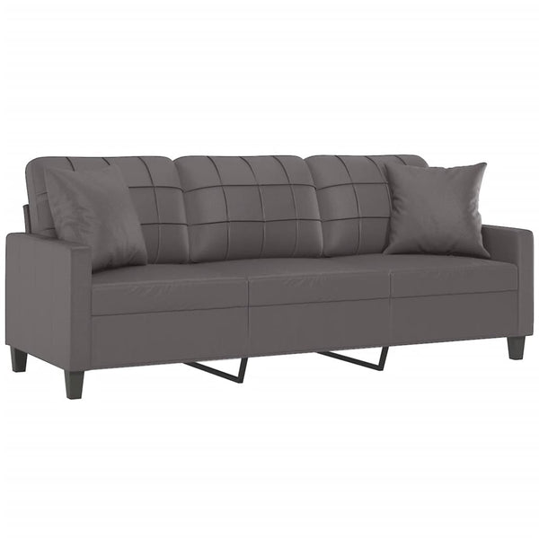 vidaXL Canapé 3 places avec oreillers décoratifs Gris 180 cm Similicuir