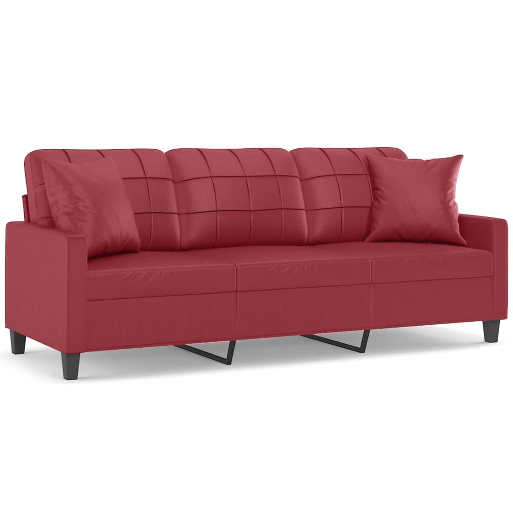 Weinrotes 3-Sitzer Sofa 180cm Kunstleder