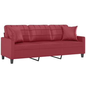Weinrotes 3-Sitzer Sofa 180cm Kunstleder