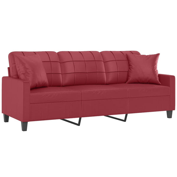 Weinrotes 3-Sitzer Sofa 180cm Kunstleder