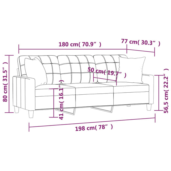 Weinrotes 3-Sitzer Sofa 180cm Kunstleder