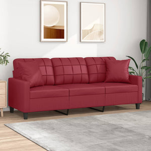 Weinrotes 3-Sitzer Sofa 180cm Kunstleder