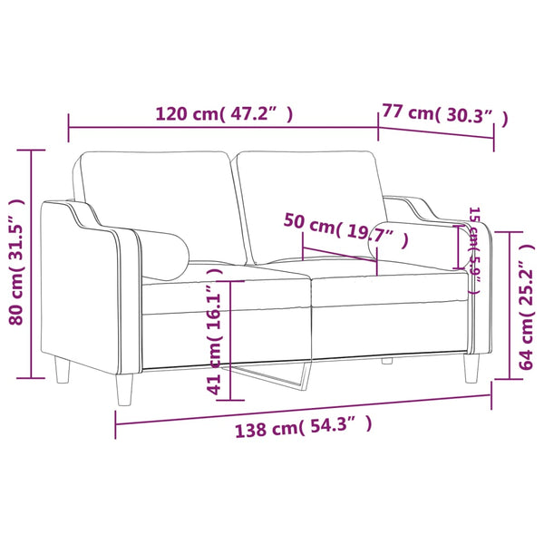 vidaXL 2-Seater Sofa with Throw Pillows Wine Red 120 cm Fabric