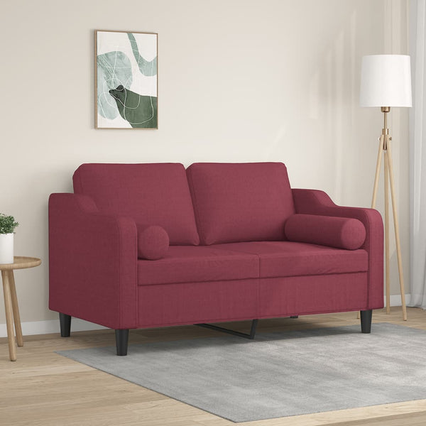 vidaXL 2-Seater Sofa with Throw Pillows Wine Red 120 cm Fabric