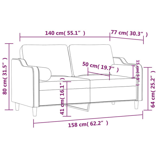 vidaXL Canapé à 2 places avec oreillers décoratifs rouge bordeaux 140 cm tissu