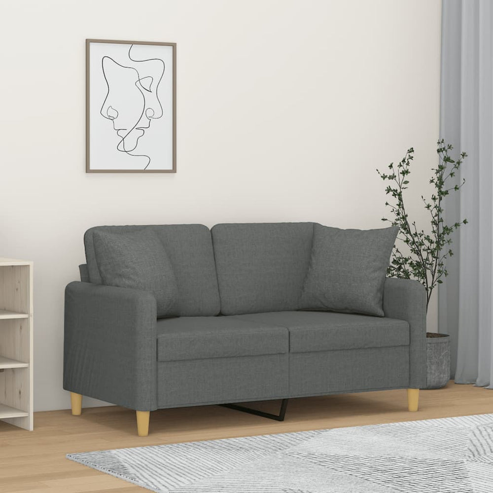 Dunkelgraues 2-Sitzer Sofa mit Zierkissen