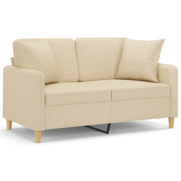 vidaXL Canapé 2 places avec oreillers décoratifs Crème 120 cm Tissu