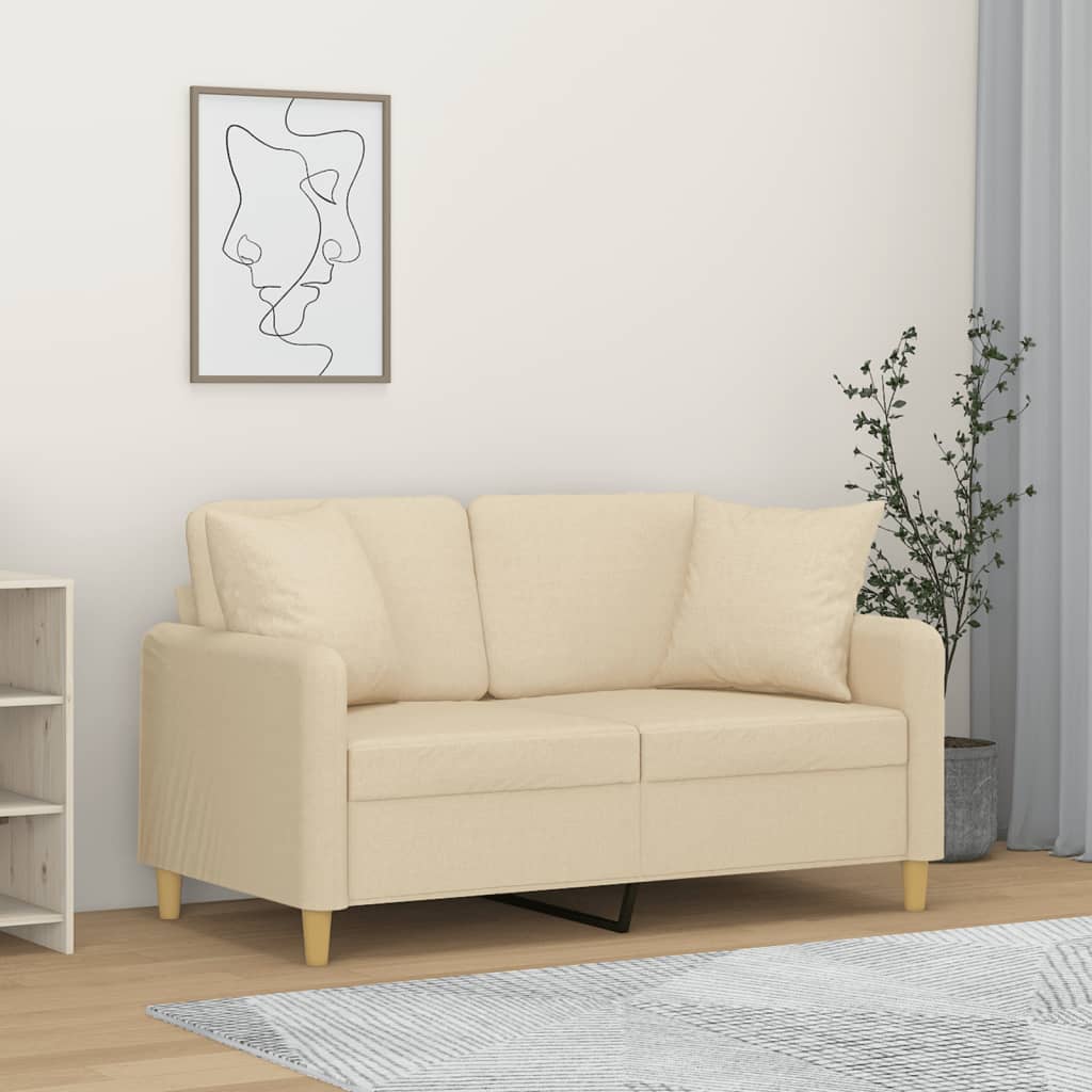vidaXL Canapé 2 places avec oreillers décoratifs Crème 120 cm Tissu