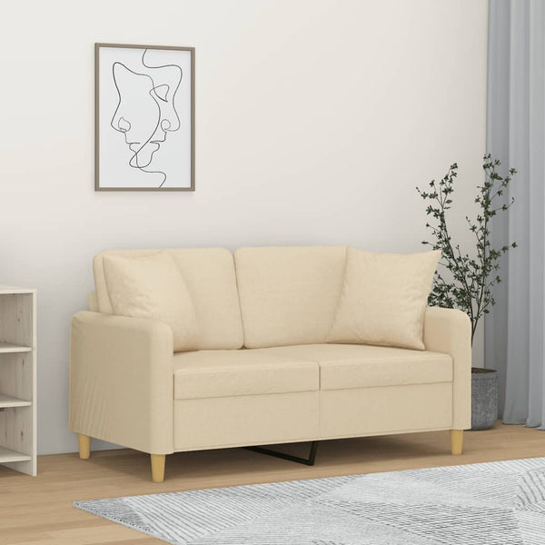 vidaXL Canapé 2 places avec oreillers décoratifs Crème 120 cm Tissu