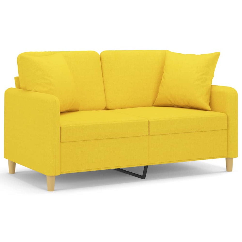 Hellgelbes 2-Sitzer Sofa mit Zierkissen