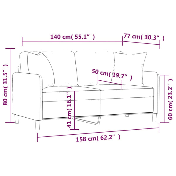 vidaXL Canapé 2 places avec coussins décoratifs crème 140 cm Tissu